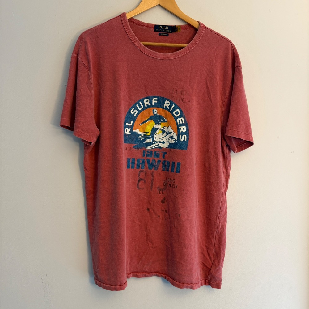 Polo Ralph Lauren Mens RL Surf Riders Hawaii 1967 Graphic T-Shirt Red Size M